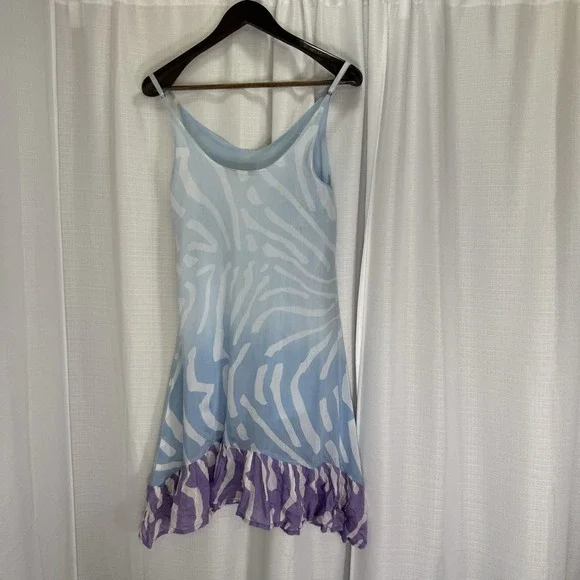 OLIPHANT Tuckernuck Slip Dress Zebra Striped Midi Silk Cotton Blend Small Preppy - Picture 5 of 12